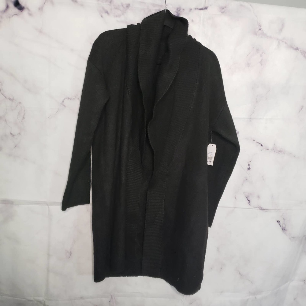 TIME and TRU black open knitted coatigan L